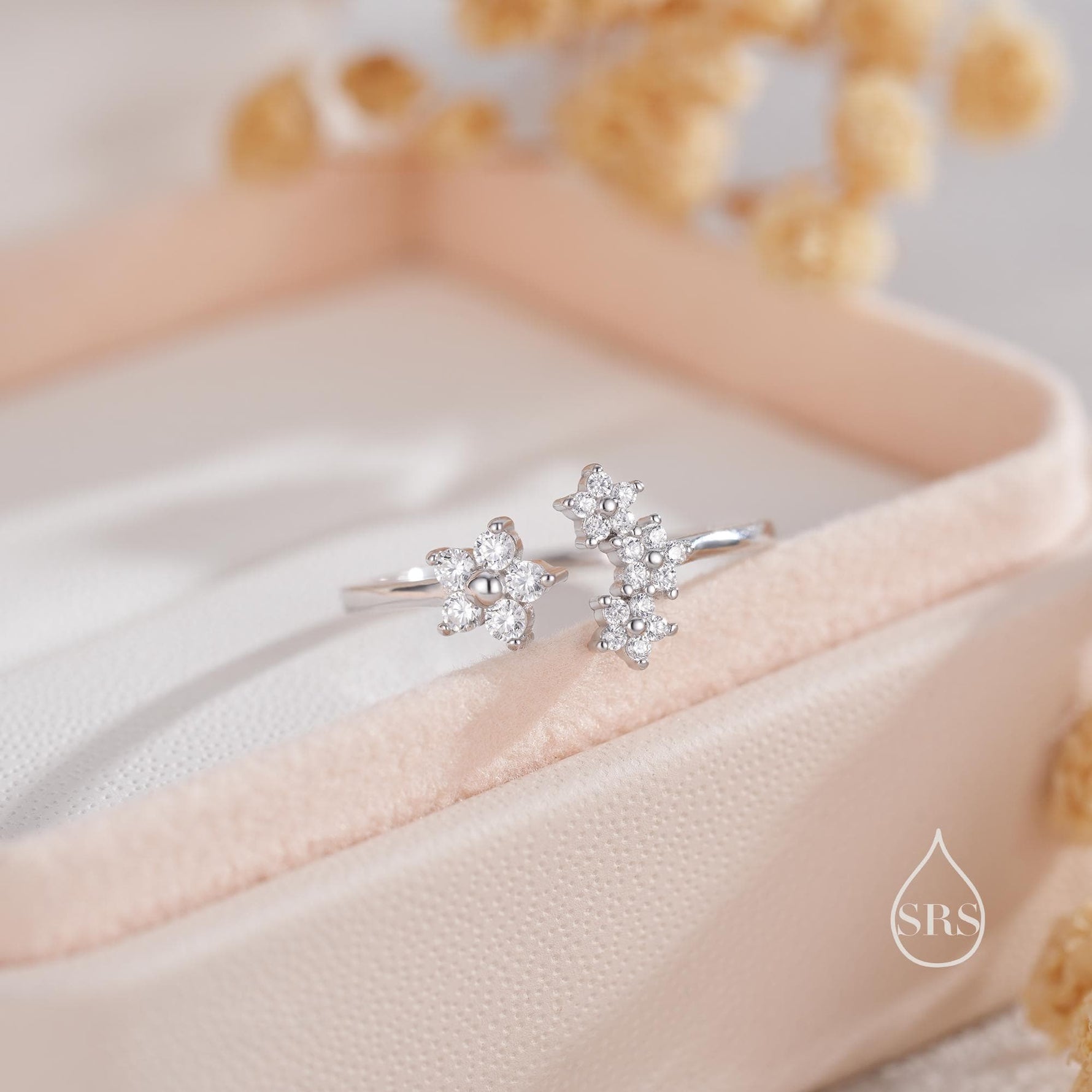 CZ Forget-Me-Not Flower Bouquet Open Ring