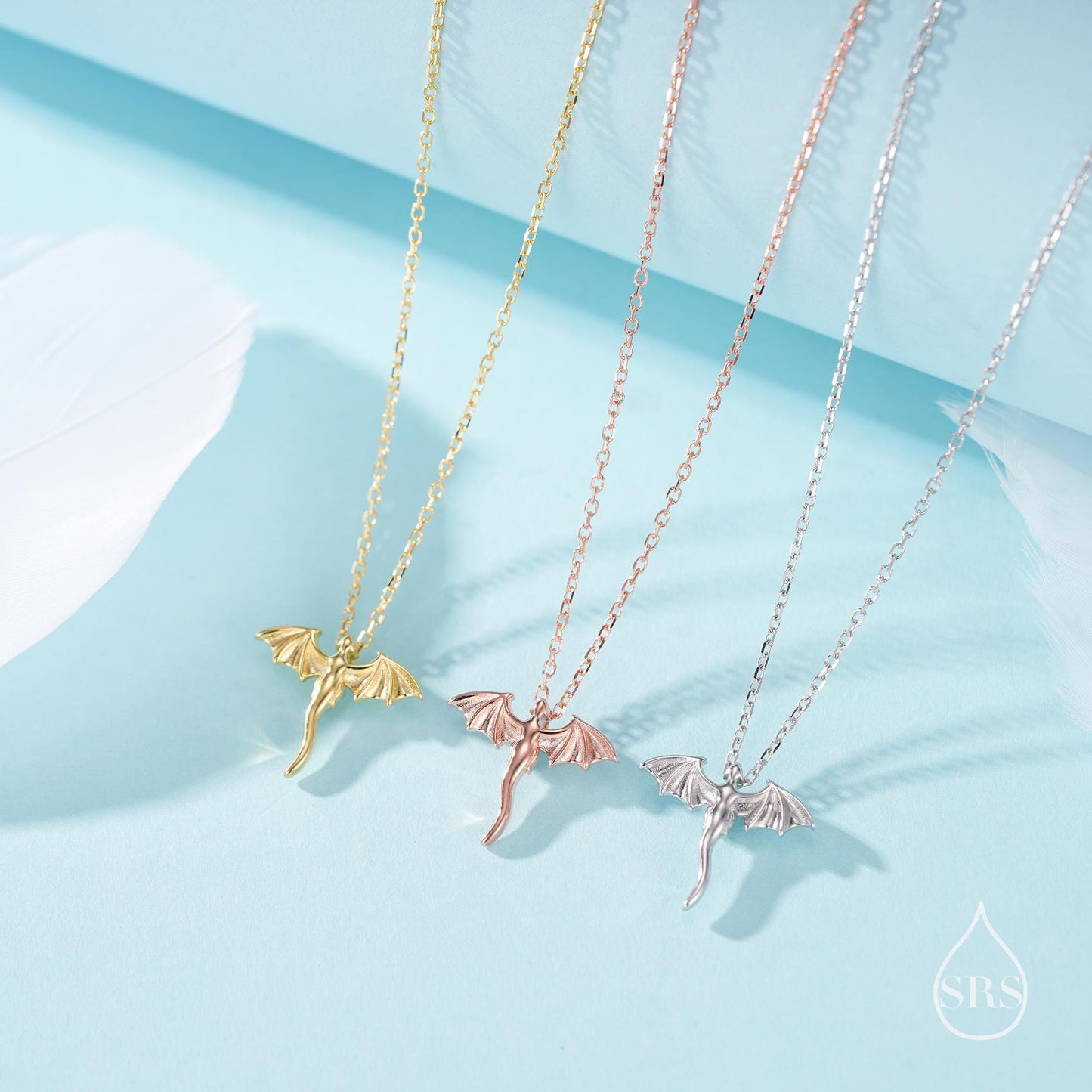 Tiny Dragon Pendant Necklace in Sterling Silver, Silver or Gold or Rose Gold, Flying Dragon Necklace, Small Dragon Pendant