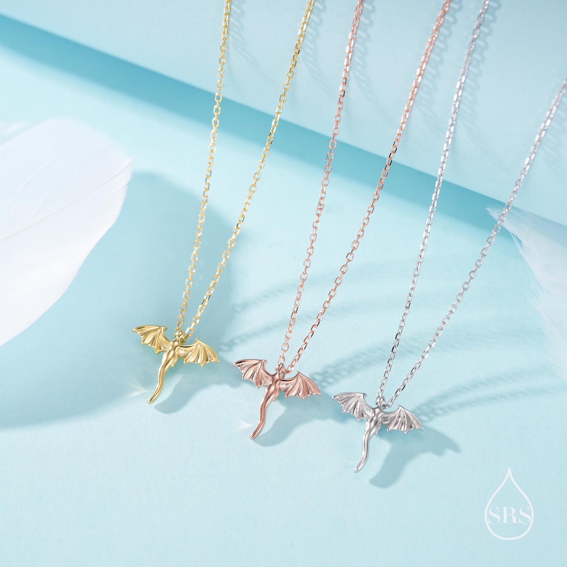 Tiny Dragon Pendant Necklace in Sterling Silver, Silver or Gold or Rose Gold, Flying Dragon Necklace, Small Dragon Pendant