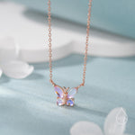 Simulated Moonstone Butterfly Necklace in Sterling Silver, Silver or Gold or Rose Gold, Tiny Lab Moonstone Butterfly Necklace