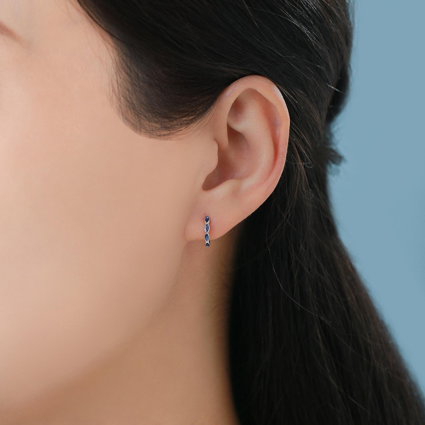 Sapphire Blue Marquise CZ Huggie Hoop in Sterling Silver, Silver or Gold, Minimalist Simple Blue Hoop Earrings