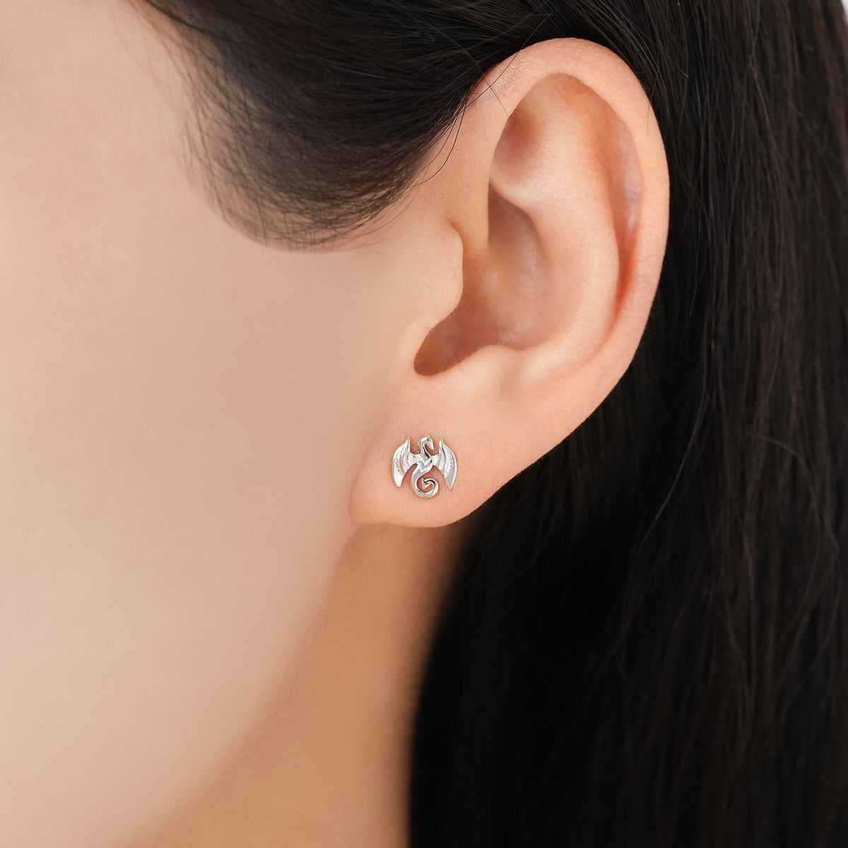 Dragon Internally Threaded Flat Back / Screw Back / Stud Earrings in Sterling Silver, Silver or Gold or Rose Gold Finish