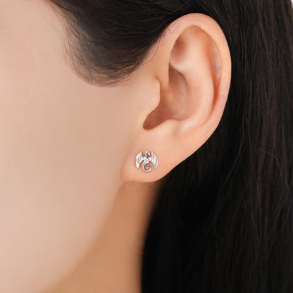 Mismatched Dragon and Phoenix Screw Back /Internally Threaded Flat Back /Stud Earrings in Sterling Silver, Silver, Gold, Rose Gold