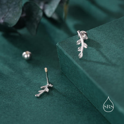 Sterling Silver Tiny Leaf Screw back / Internally Threaded Flat Back/Stud Earrings in Sterling Silver, Tiny Leaf Earrings