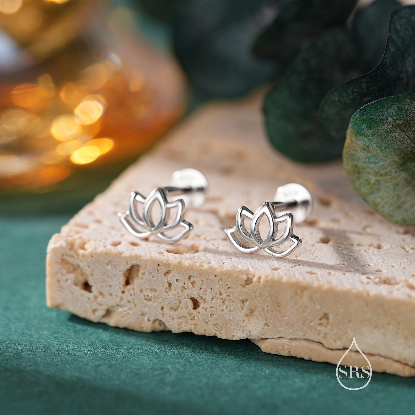 Lotus Flower Internally Threaded Flat Back/ Screw Back / Stud Earrings in Sterling Silver, Silver or Gold or Rose Gold,  Nature Inspired