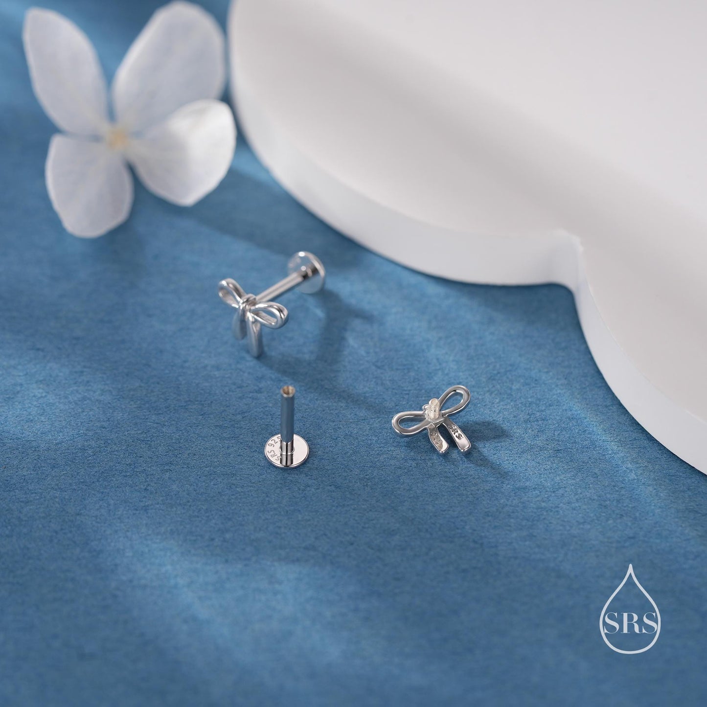 Internally Threaded Ribbon Bow Flat Back/ Screw Back /Stud Earrings in Sterling Silver, Silver or Gold,  Dainty Earrings