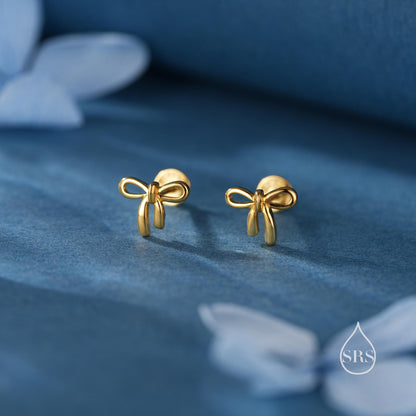 Internally Threaded Ribbon Bow Flat Back/ Screw Back /Stud Earrings in Sterling Silver, Silver or Gold,  Dainty Earrings