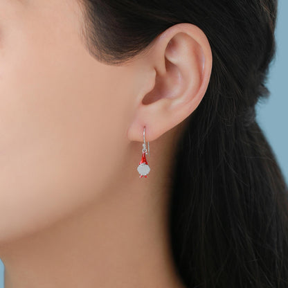 Tiny Gnome Drop Hook Earrings in Sterling Silver with Hand Painted Enamel, Winter Earrings, Snowman Earrings, Christmas Earrings