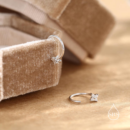 CZ Hydrangea Flower Huggie Hoop Earrings in Sterling Silver, Tiny CZ Open Hoops, Pull Through Threaders, Half Hoops