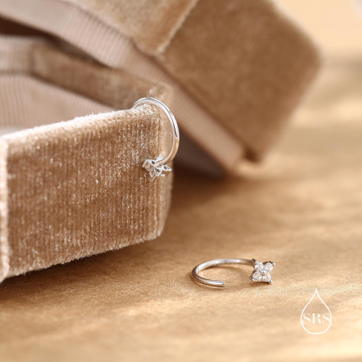 CZ Hydrangea Flower Huggie Hoop Earrings in Sterling Silver, Tiny CZ Open Hoops, Pull Through Threaders, Half Hoops