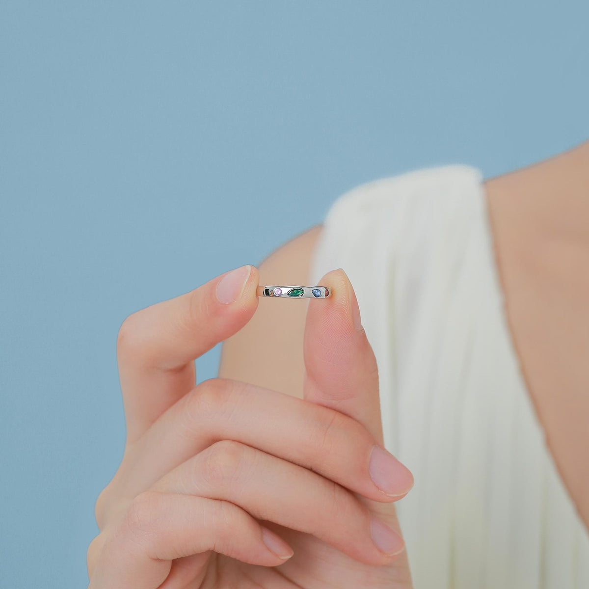 Multicolour Confetti Irregular CZ Band Ring