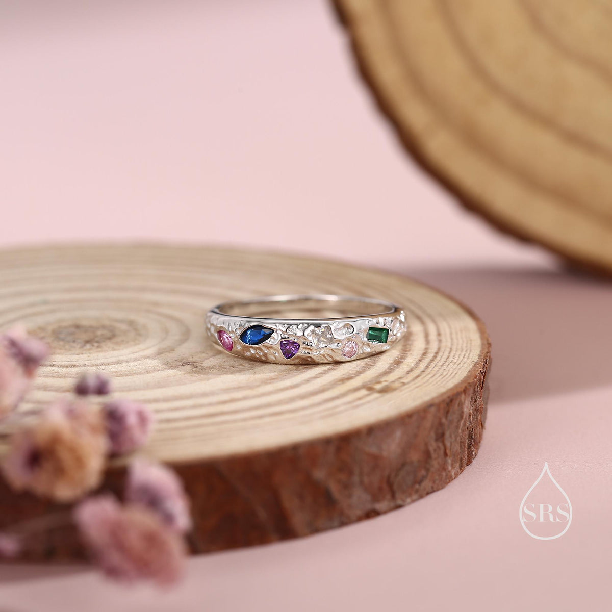 Organic Texture Multicolour Confetti Irregular CZ Dome Ring