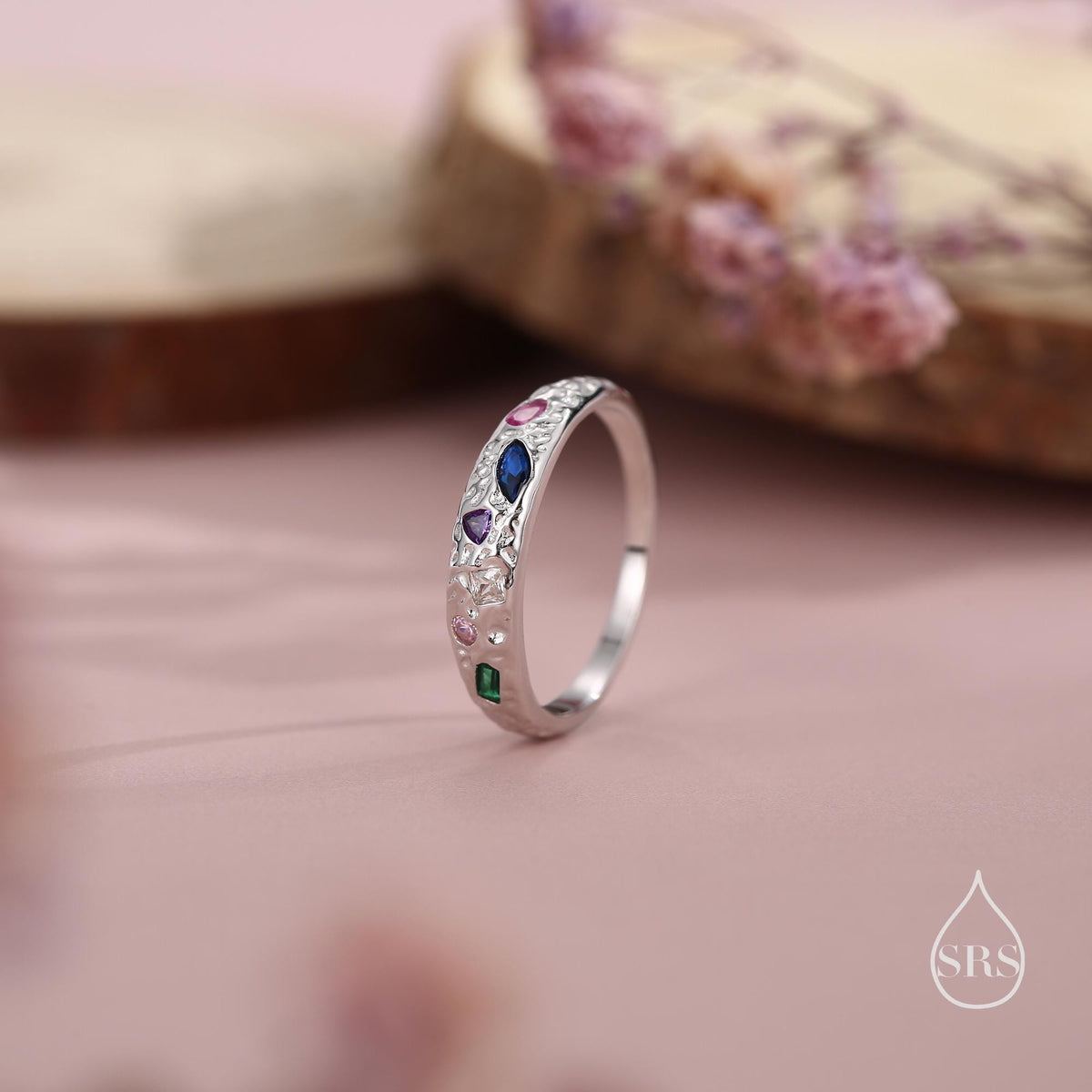 Organic Texture Multicolour Confetti Irregular CZ Dome Ring