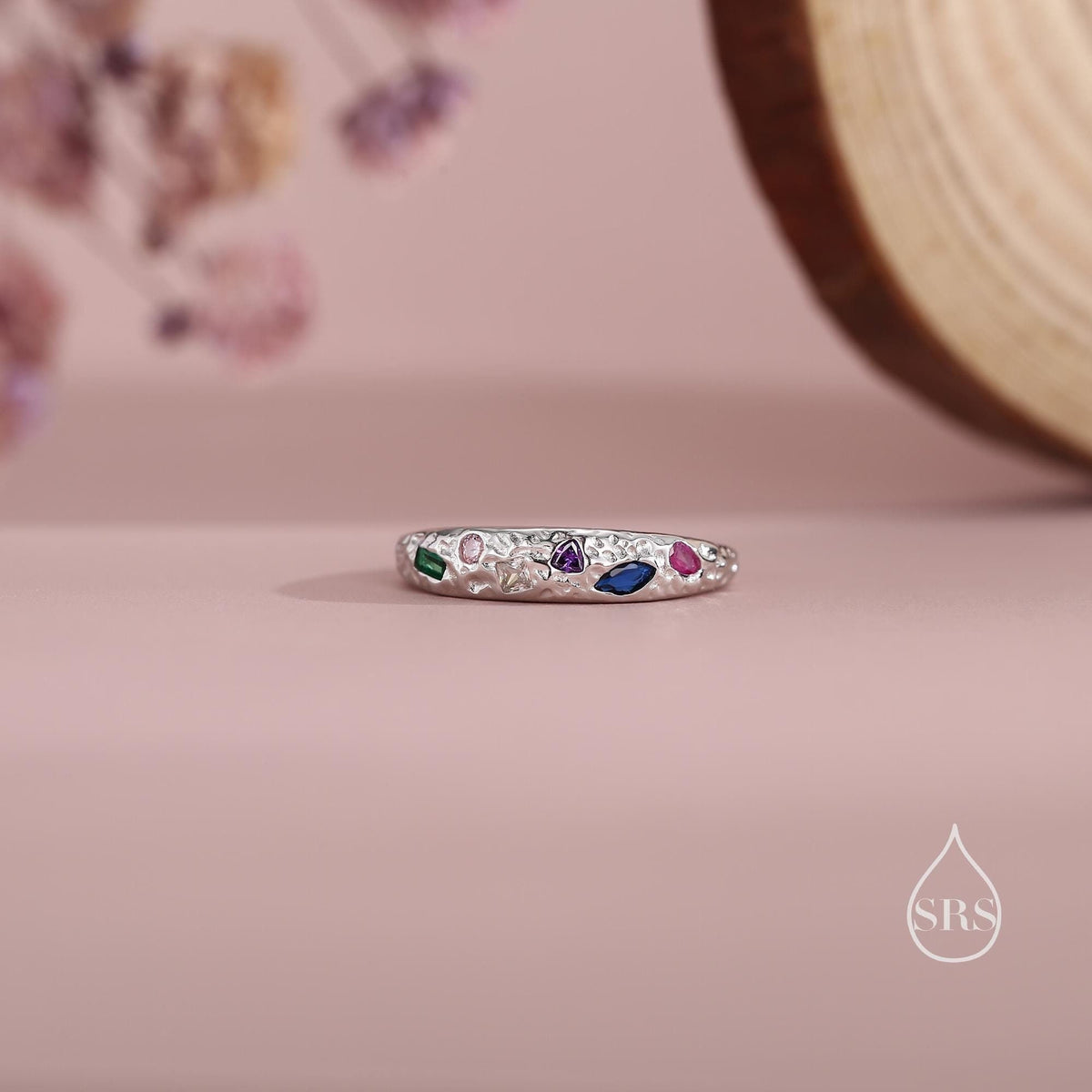 Organic Texture Multicolour Confetti Irregular CZ Dome Ring