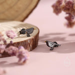 British Black Bird Stud Earrings in Sterling Silver with Yellow Beak - Black Rhodium Coated Sterling Silver, Animal Stud Earrings