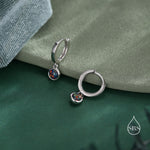 Sterling Silver Dangling Black Opal Hoop Earrings, Lab Created Black Opal Charm Dangle Hoop Earrings, Silver or Gold