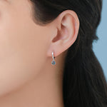 Sterling Silver Dangling Black Opal Hoop Earrings, Lab Created Black Opal Charm Dangle Hoop Earrings, Silver or Gold