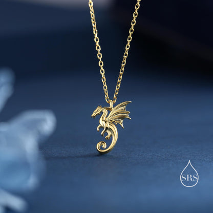 Extra Tiny Dragon Pendant Necklace in Sterling Silver, Silver or Gold or Rose Gold, Flying Dragon Necklace, Small Winged Dragon Pendant