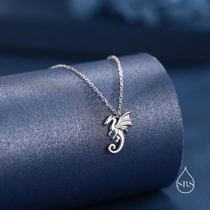 Extra Tiny Dragon Pendant Necklace in Sterling Silver, Silver or Gold or Rose Gold, Flying Dragon Necklace,  Small Winged Dragon Pendant