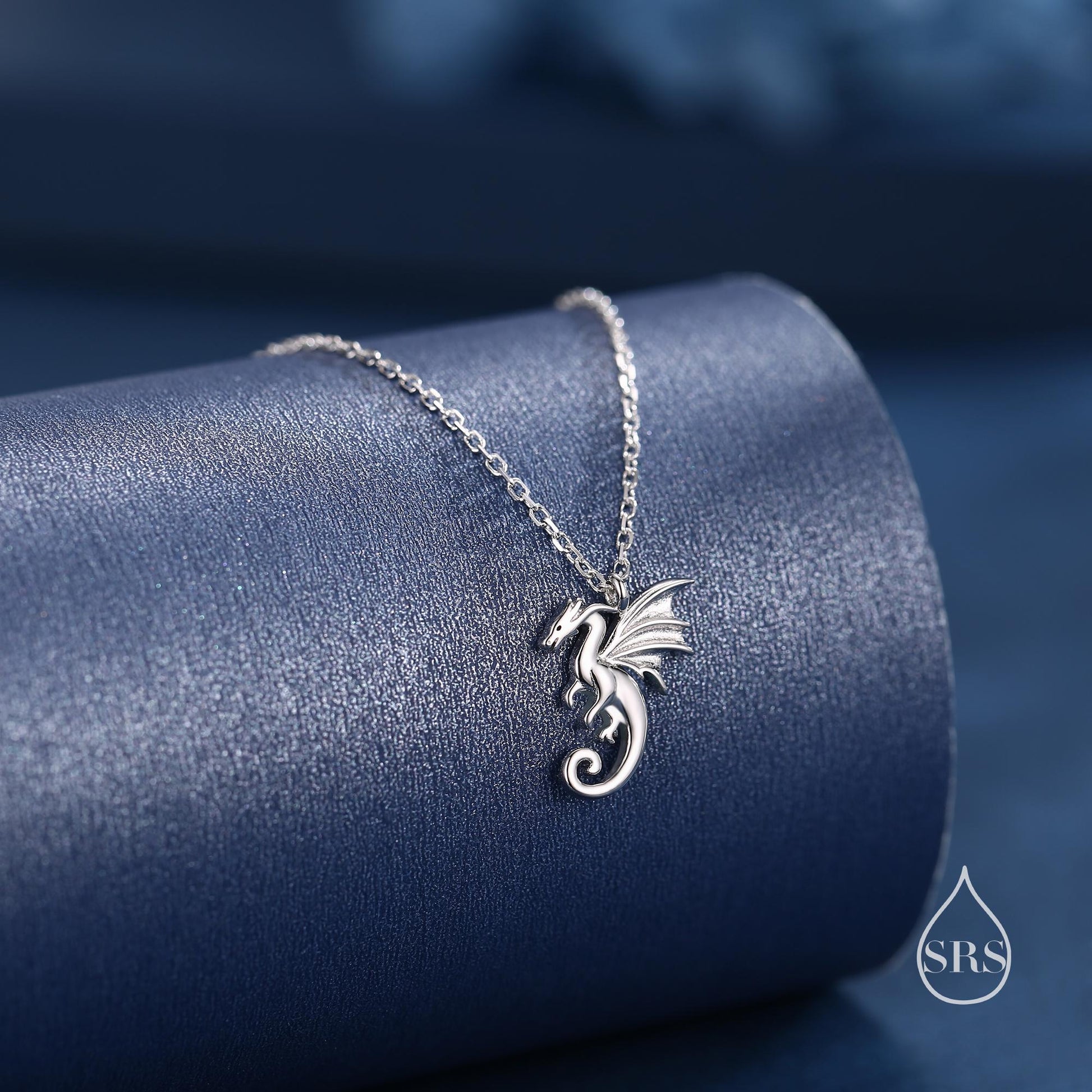 Extra Tiny Dragon Pendant Necklace in Sterling Silver, Silver or Gold or Rose Gold, Flying Dragon Necklace, Small Winged Dragon Pendant