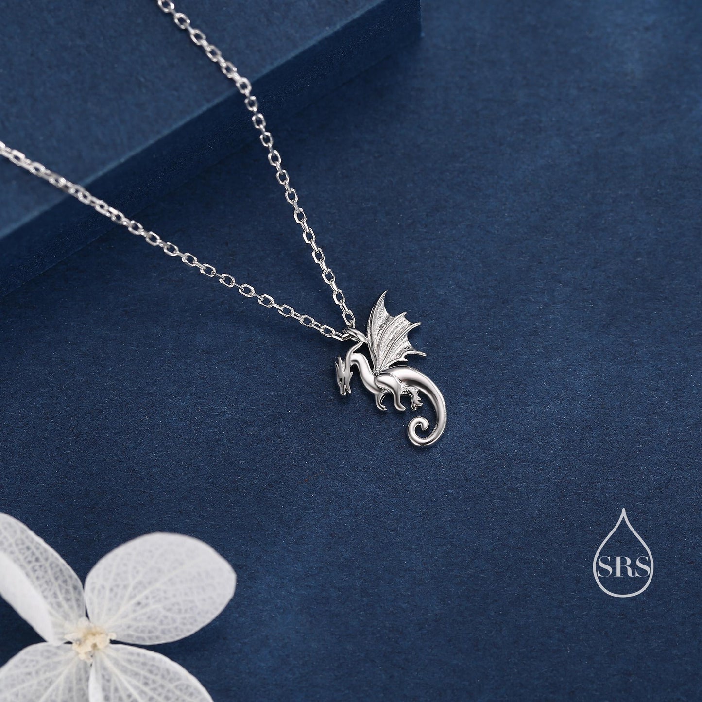 Extra Tiny Dragon Pendant Necklace in Sterling Silver, Silver or Gold or Rose Gold, Flying Dragon Necklace, Small Winged Dragon Pendant