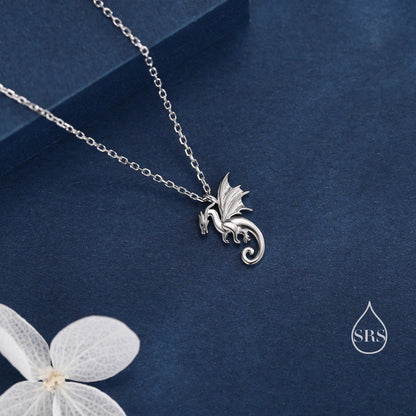 Extra Tiny Dragon Pendant Necklace in Sterling Silver, Silver or Gold or Rose Gold, Flying Dragon Necklace, Small Winged Dragon Pendant