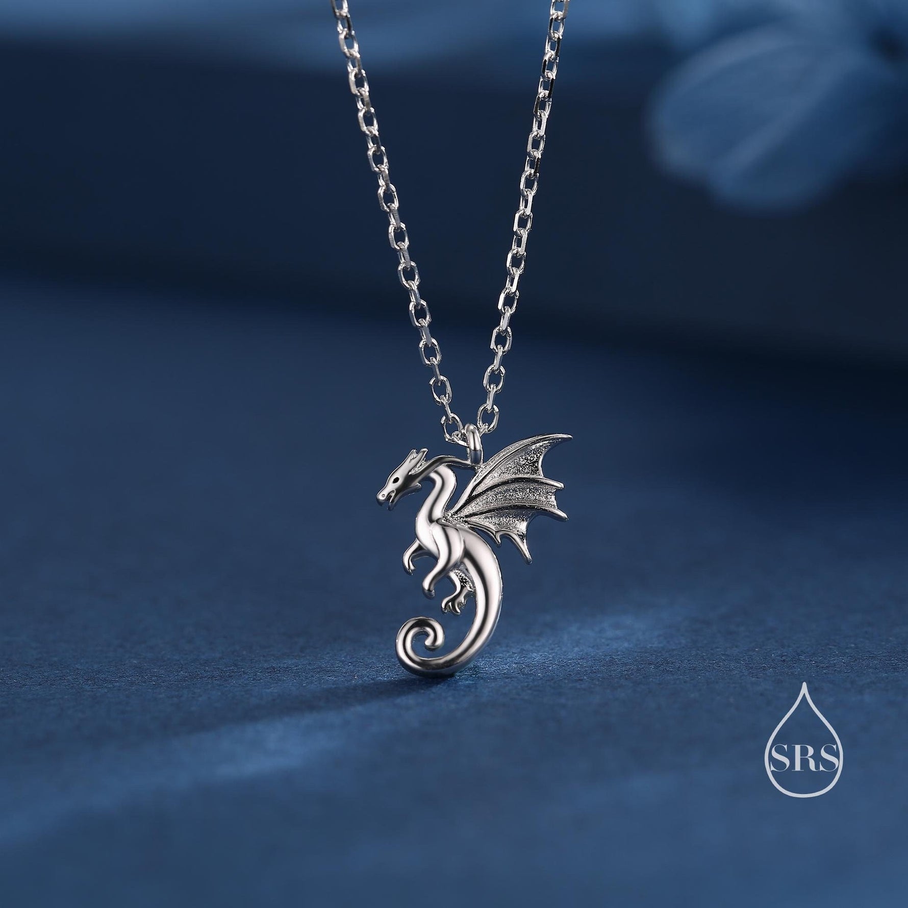 Extra Tiny Dragon Pendant Necklace in Sterling Silver, Silver or Gold or Rose Gold, Flying Dragon Necklace, Small Winged Dragon Pendant