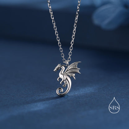 Extra Tiny Dragon Pendant Necklace in Sterling Silver, Silver or Gold or Rose Gold, Flying Dragon Necklace,  Small Winged Dragon Pendant