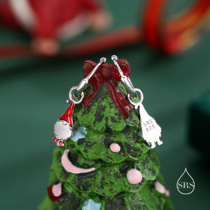 Mismatched Gnome Huggie Hoop Earrings in Sterling Silver with Hand Painted Enamel, Winter Earrings, Snowman Earrings, Christmas Earrings