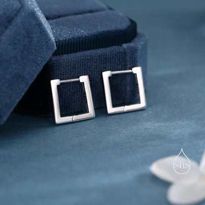 Square Hoop Earrings in Sterling Silver, Silver or Gold, Skinny Geometric Hoop Earrings, 12mm Minimalist Hoops