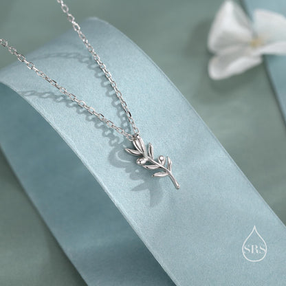 Tiny Olive Branch Pendant Necklace in Sterling Silver, Available in two finishes, Olive Leaf Necklace in Silver