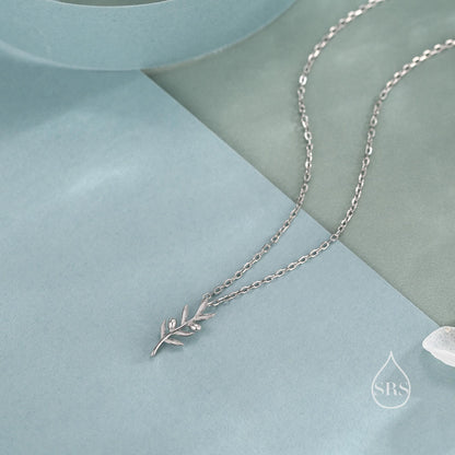 Tiny Olive Branch Pendant Necklace in Sterling Silver, Available in two finishes, Olive Leaf Necklace in Silver