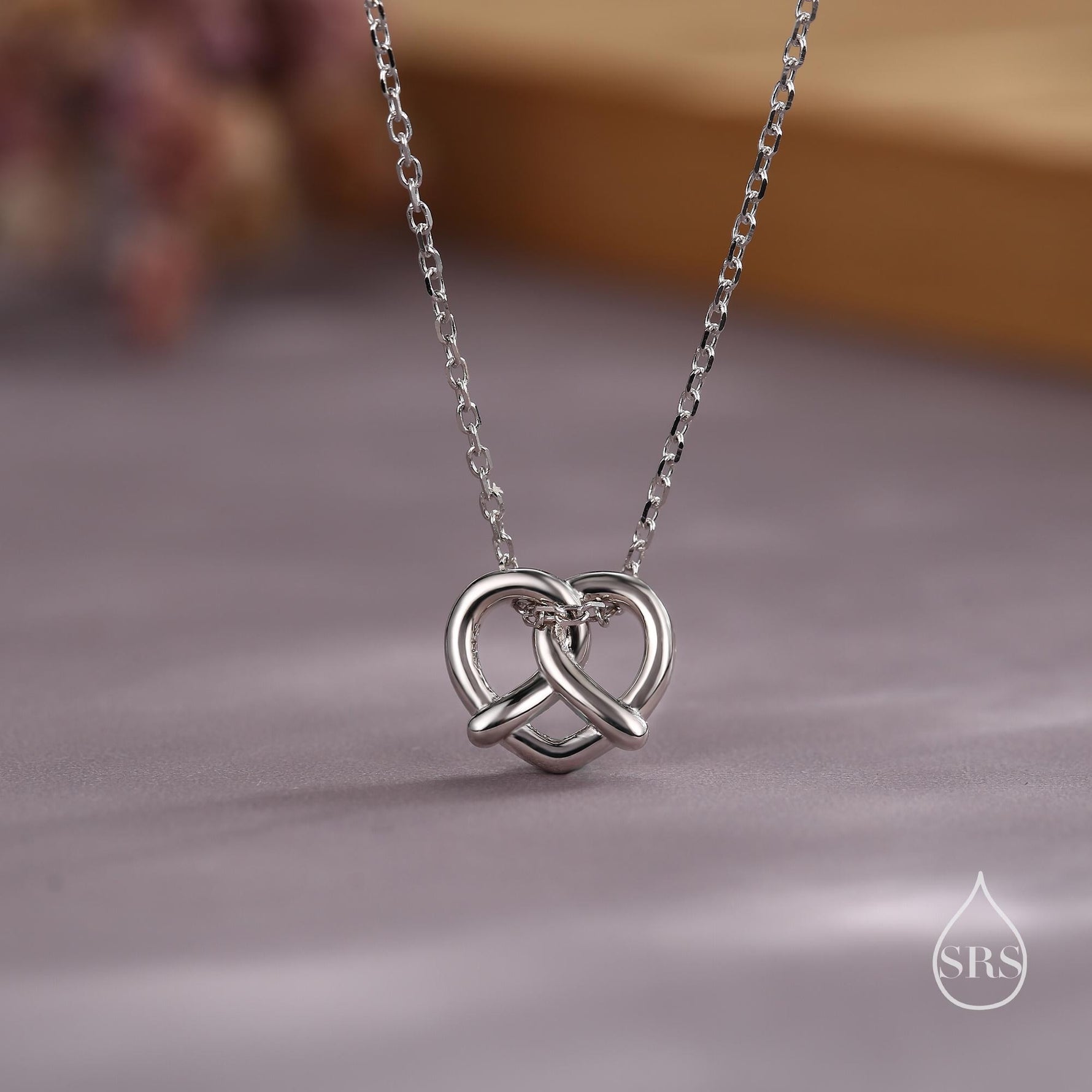 Tiny Pretzel Heart Knot Pendant Necklace in Sterling Silver, Silver or Gold or Rose Gold, Heart Knot Necklace, Silver Pretzel Necklace