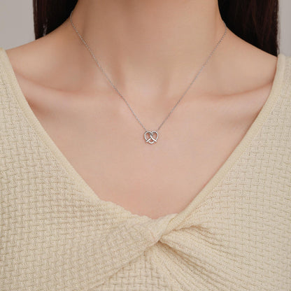 Tiny Pretzel Heart Knot Pendant Necklace in Sterling Silver, Silver or Gold or Rose Gold, Heart Knot Necklace, Silver Pretzel Necklace