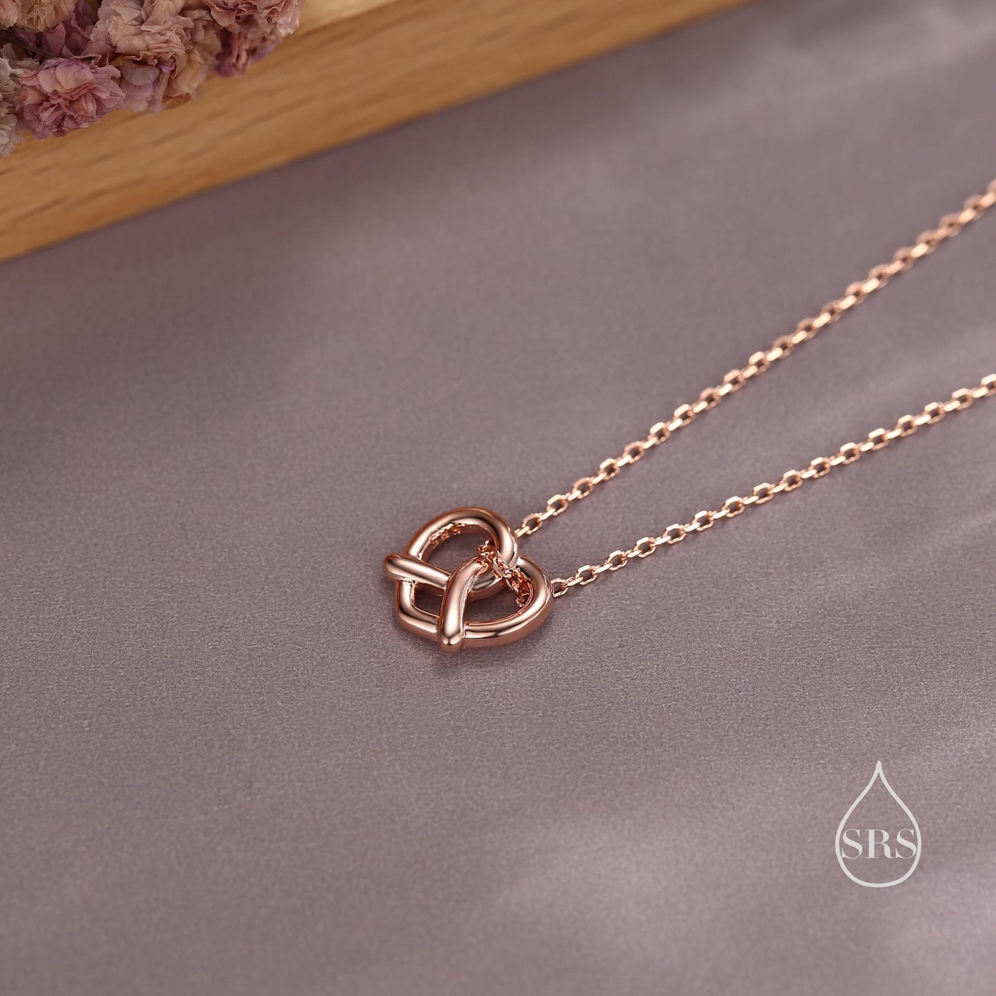 Tiny Pretzel Heart Knot Pendant Necklace in Sterling Silver, Silver or Gold or Rose Gold, Heart Knot Necklace, Silver Pretzel Necklace