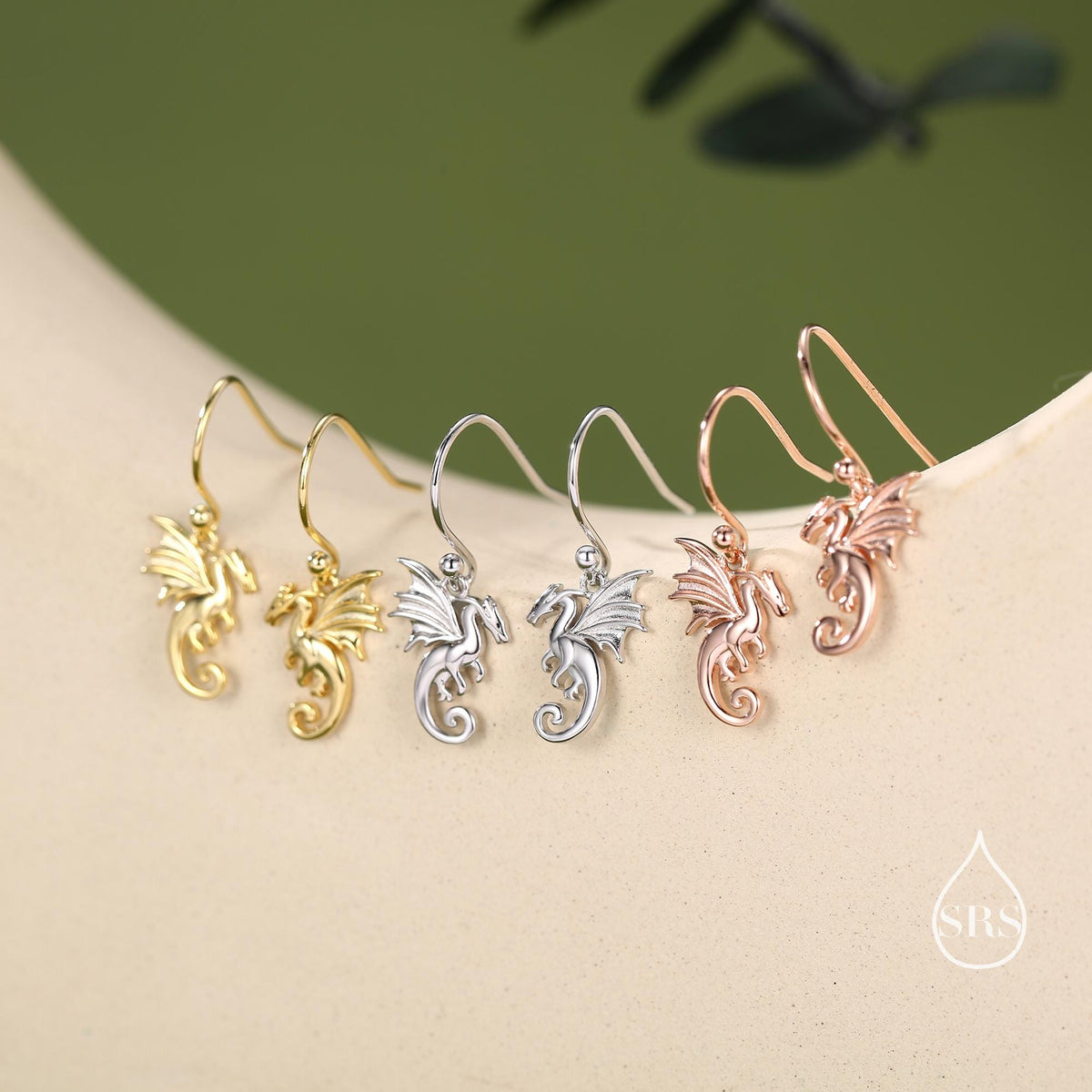 Tiny Flying Dragon Drop Hook Earrings in Sterling Silver, Silver or Gold or Rose Gold, Sterling Silver Flying Dragon Dangle Earrings