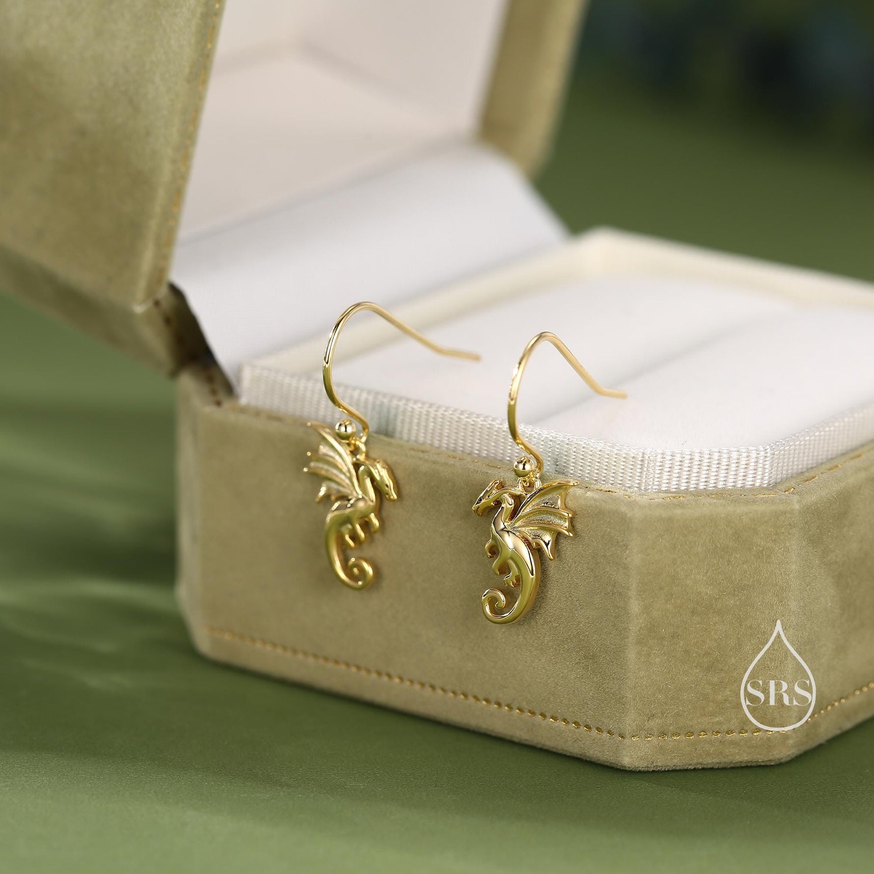 Tiny Flying Dragon Drop Hook Earrings in Sterling Silver, Silver or Gold or Rose Gold, Sterling Silver Flying Dragon Dangle Earrings