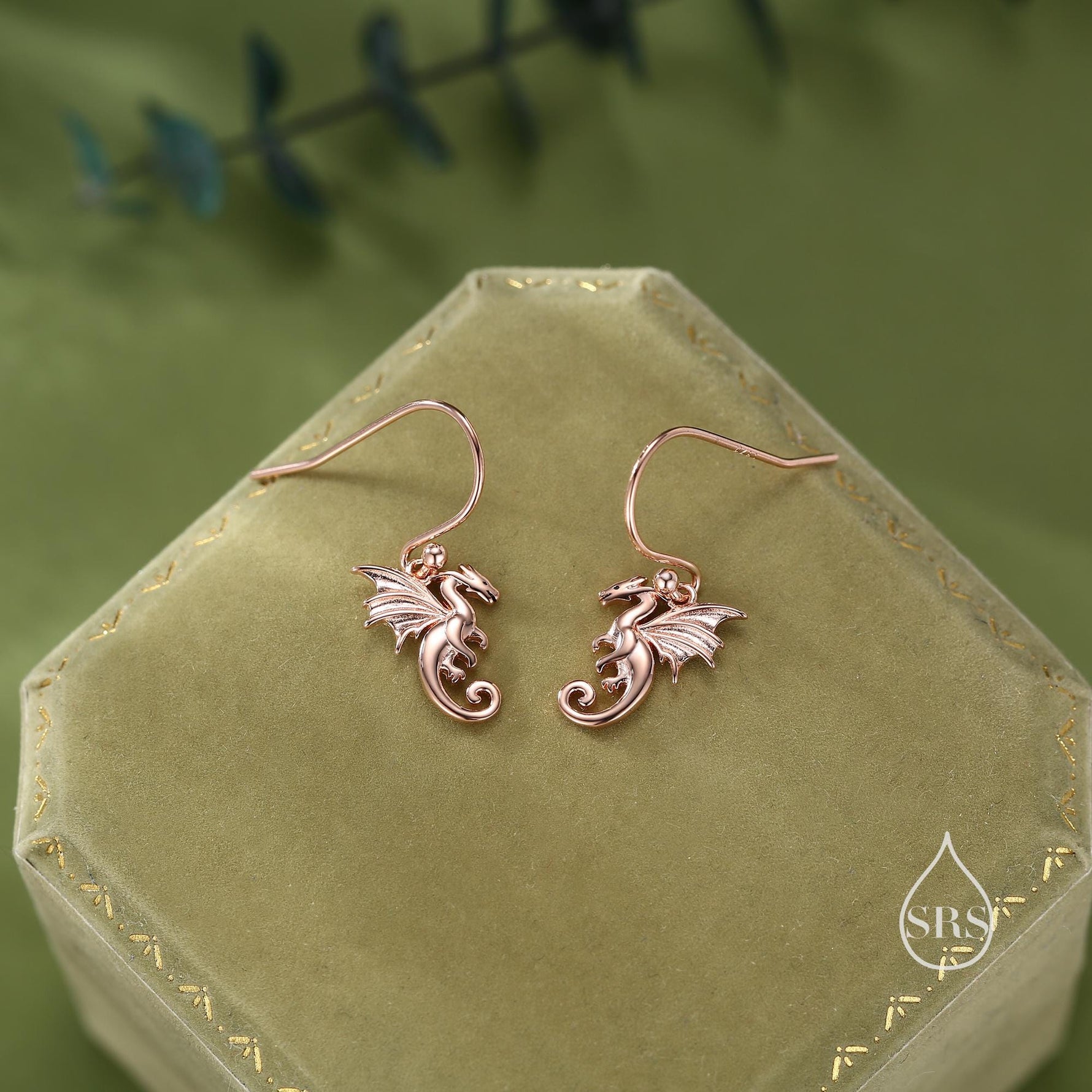 Tiny Flying Dragon Drop Hook Earrings in Sterling Silver, Silver or Gold or Rose Gold, Sterling Silver Flying Dragon Dangle Earrings