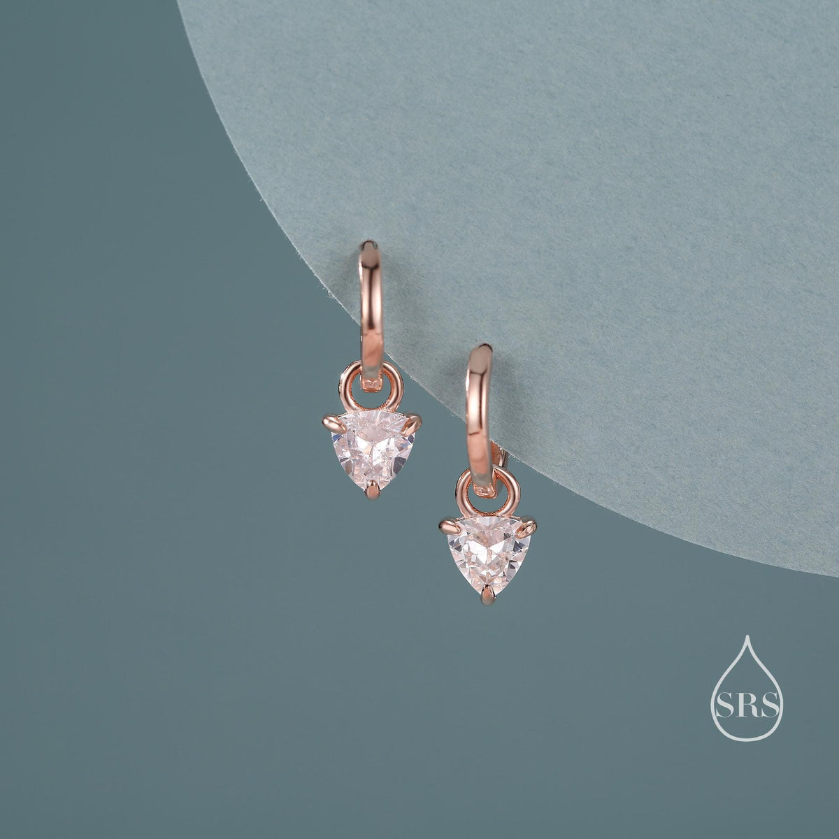 Sterling Silver Trillion Cut CZ Hoop Earrings, Silver, Gold or Rose Gold, Triangle Dangle Hoop Earrings, Interchangeable Charms
