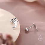 Mismatched Kawaii Hammerhead Shark & Manta Ray 18G Screw Back Earrings in Sterling Silver, Animal Earrings