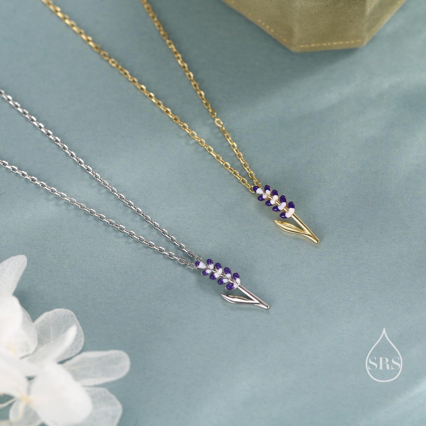 Extra Tiny Enamel Lavender Pendant Necklace in Sterling Silver, Silver or Gold, Small Lavender Flower Necklace