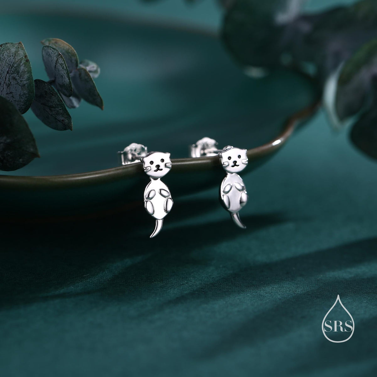 Tiny Cute Otter Two Part Stud Earrings in Sterling Silver - Silver Sea Creature Ear Jackets - Tiny Earrings - Cute, Fun, Whimsical