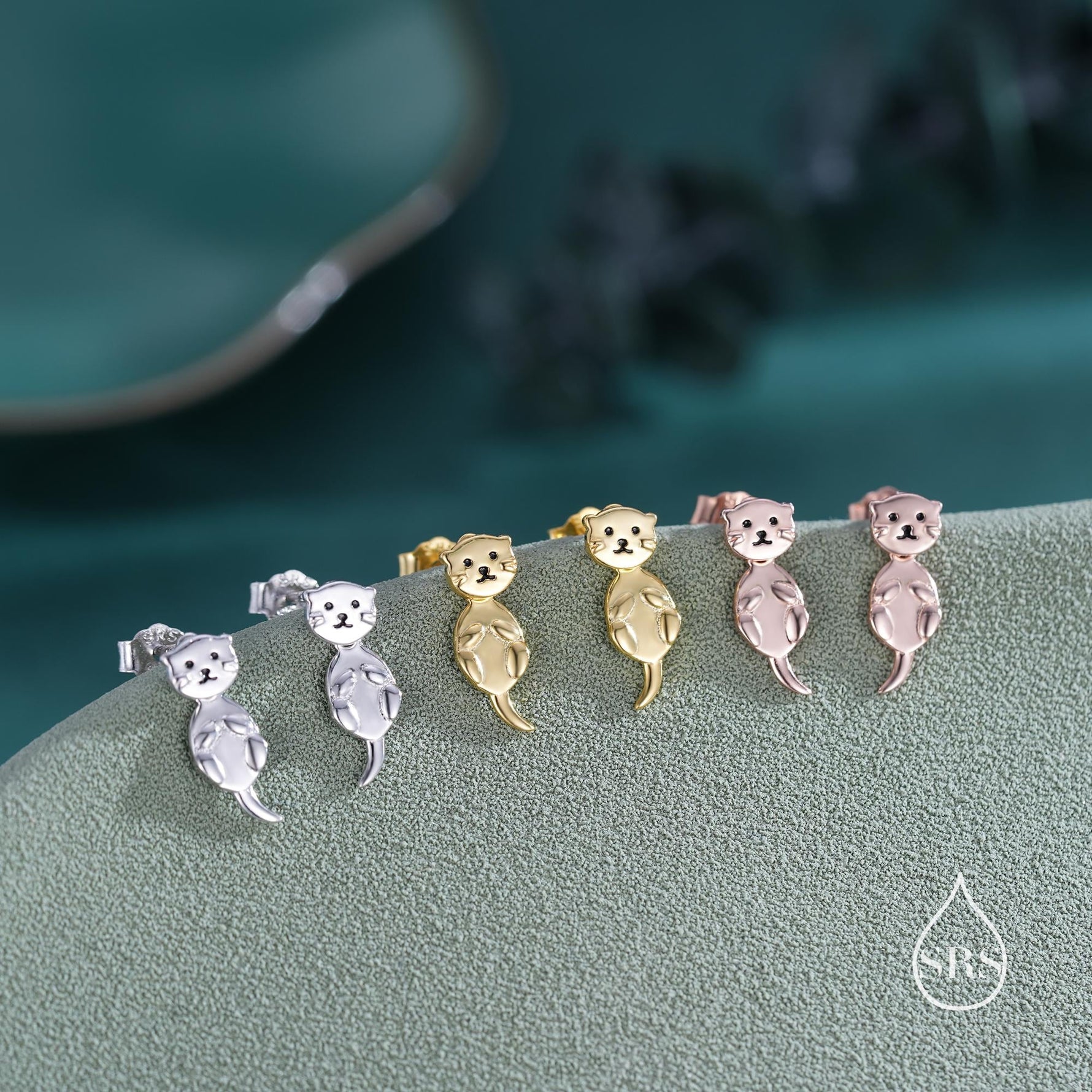 Tiny Cute Otter Two Part Stud Earrings in Sterling Silver - Silver Sea Creature Ear Jackets - Tiny Earrings - Cute, Fun, Whimsical