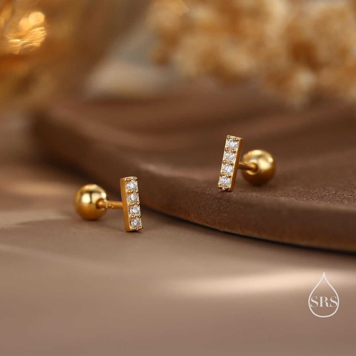Extra Tiny CZ Bar Screw Back / Stud Earrings in Sterling Silver, Silver or Gold or Rose Gold, Stacking Barbell Earrings, Helix Earrings