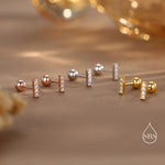 Extra Tiny CZ Bar Screw Back / Stud Earrings in Sterling Silver, Silver or Gold or Rose Gold, Stacking Barbell Earrings, Helix Earrings