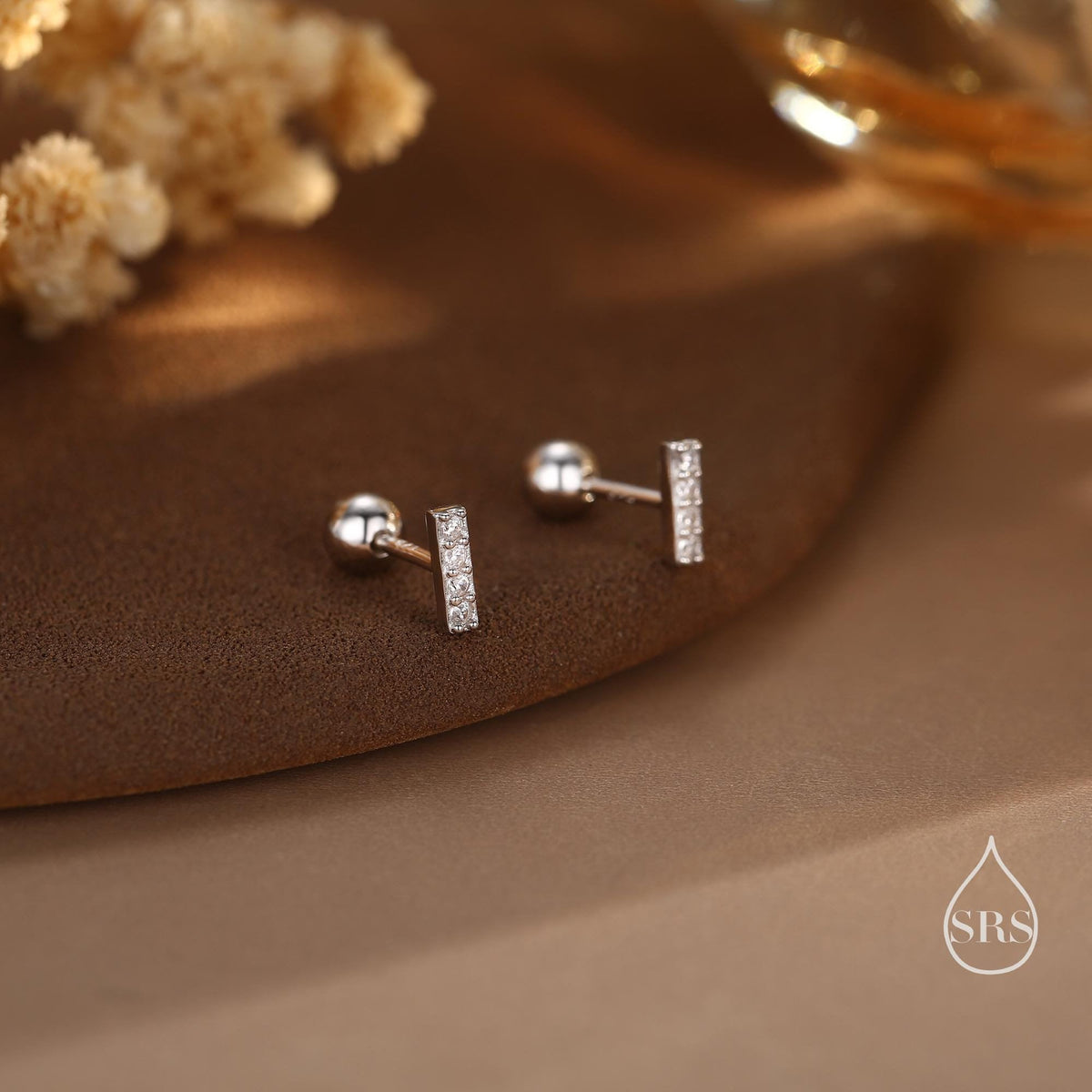 Extra Tiny CZ Bar Screw Back / Stud Earrings in Sterling Silver, Silver or Gold or Rose Gold, Stacking Barbell Earrings, Helix Earrings