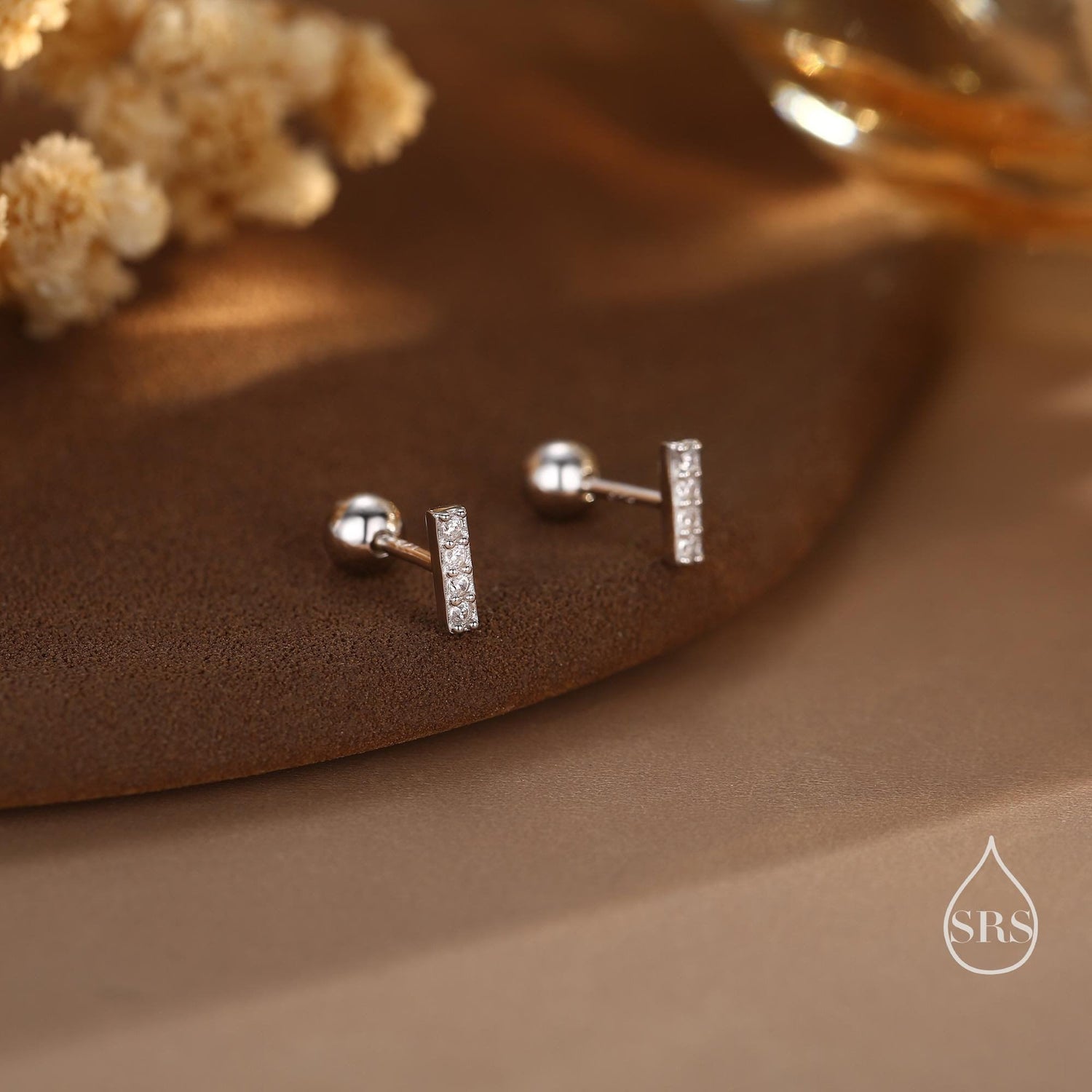 Extra Tiny CZ Bar Screw Back / Stud Earrings in Sterling Silver, Silver or Gold or Rose Gold, Stacking Barbell Earrings, Helix Earrings