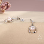 Genuine Freshwater Pearl and Mobius Circle Dangle Drop Earrings in Sterling Silver, Delicate Keshi Pearl Halo Earrings, Genuine Pearls
