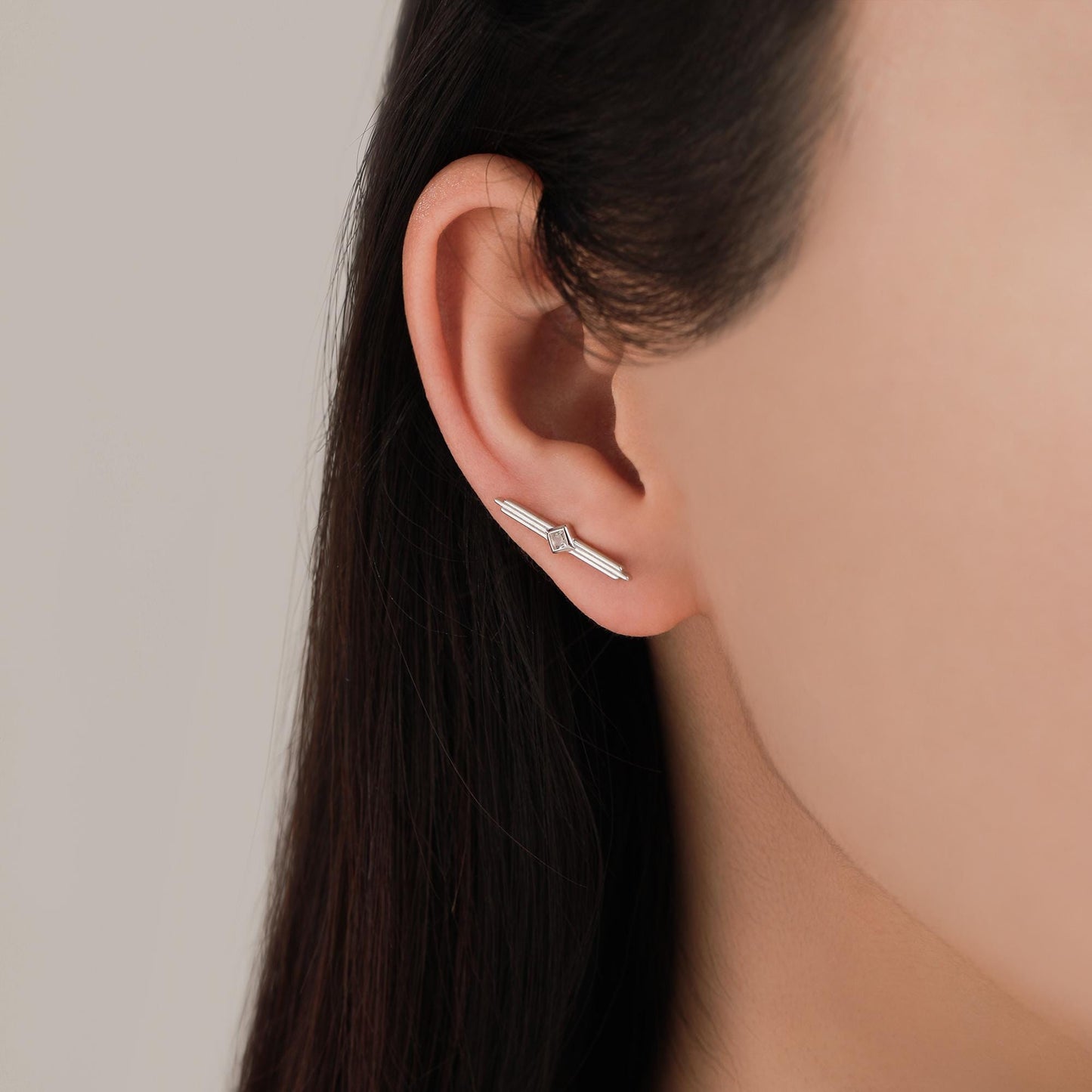 Art Deco Inspired CZ Crawler Earrings in Sterling Silver, Silver or Gold or Rose Gold, Art Deco Style Ear Climbers, Minimalist Geometric