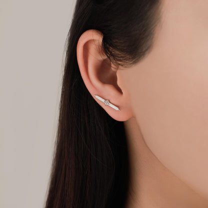 Art Deco Inspired CZ Crawler Earrings in Sterling Silver, Silver or Gold or Rose Gold, Art Deco Style Ear Climbers, Minimalist Geometric